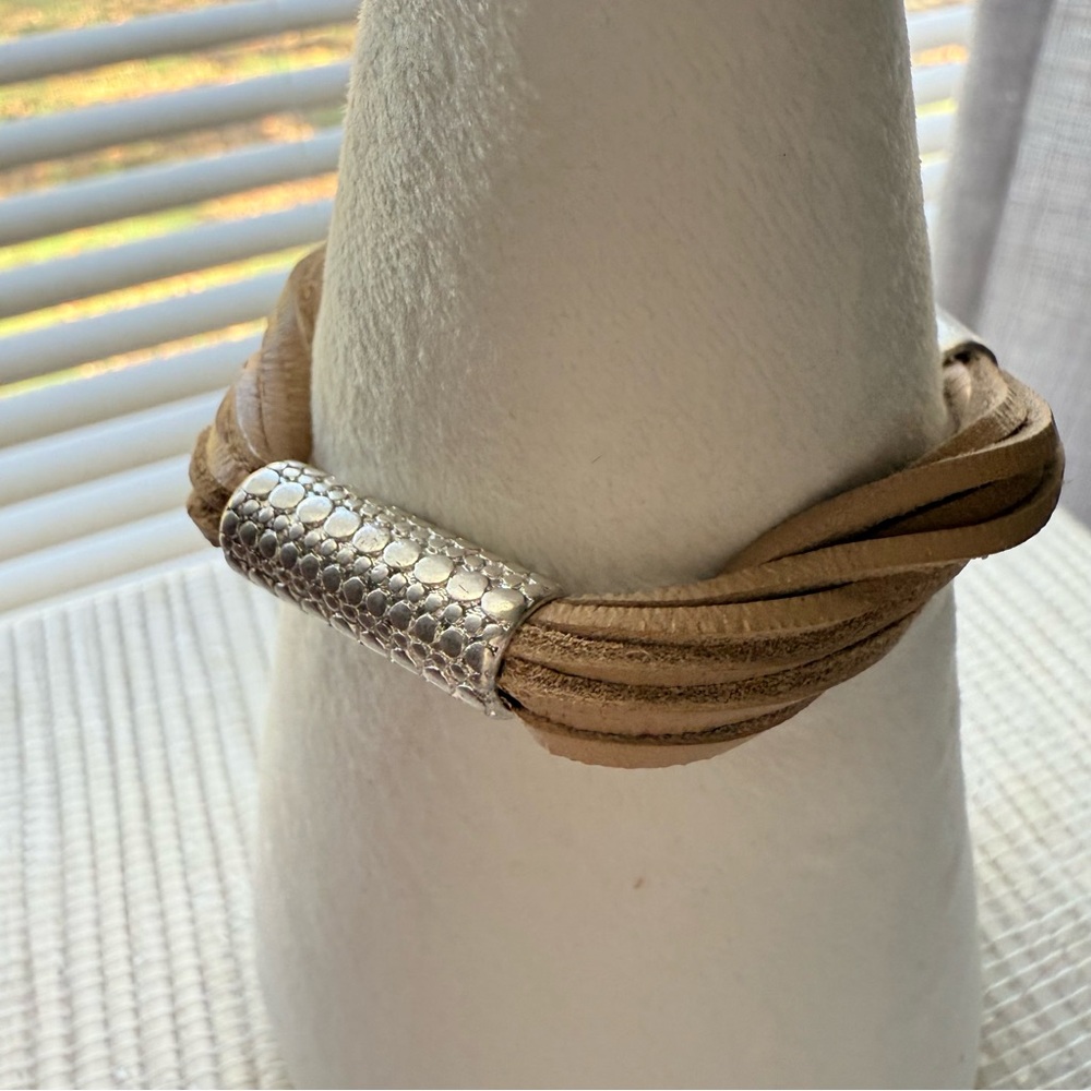 Lucky Brand Tan Leather Multi-Strand Bracelet with Silver Accents